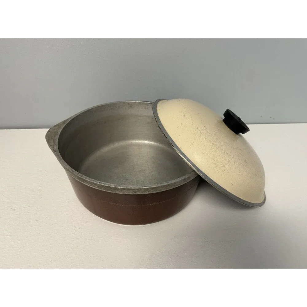 Vintage Club Aluminum Dutch Oven Stock Pot Brown Ivory Lid Self Basting ~10